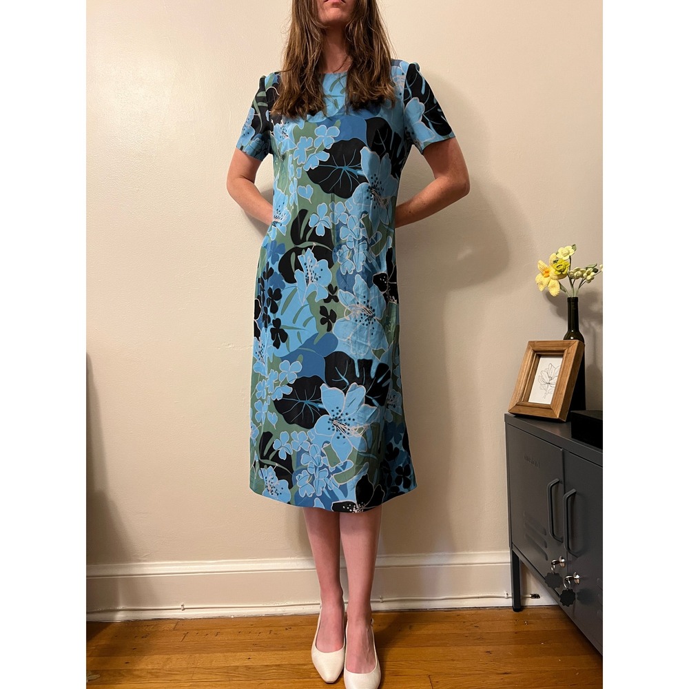 Leslie Fay Hippie 80s/90s Floral Midi Sheath Dress Flower Power Vintage Size 8